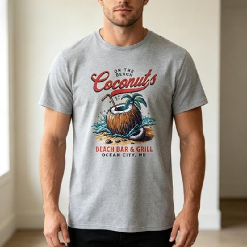 100 Cotton Unisex Round Neck T Shirt On The Beach Coconuts Retro Print Short Sleeve Summer Beach Unisexs Tee 6 Colors