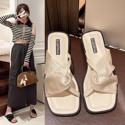 Французские шлепанцы на плоской подошве, женская обувь для улицы, новая летняя мода, низкий каблук, фея, сандалии с открытым носком