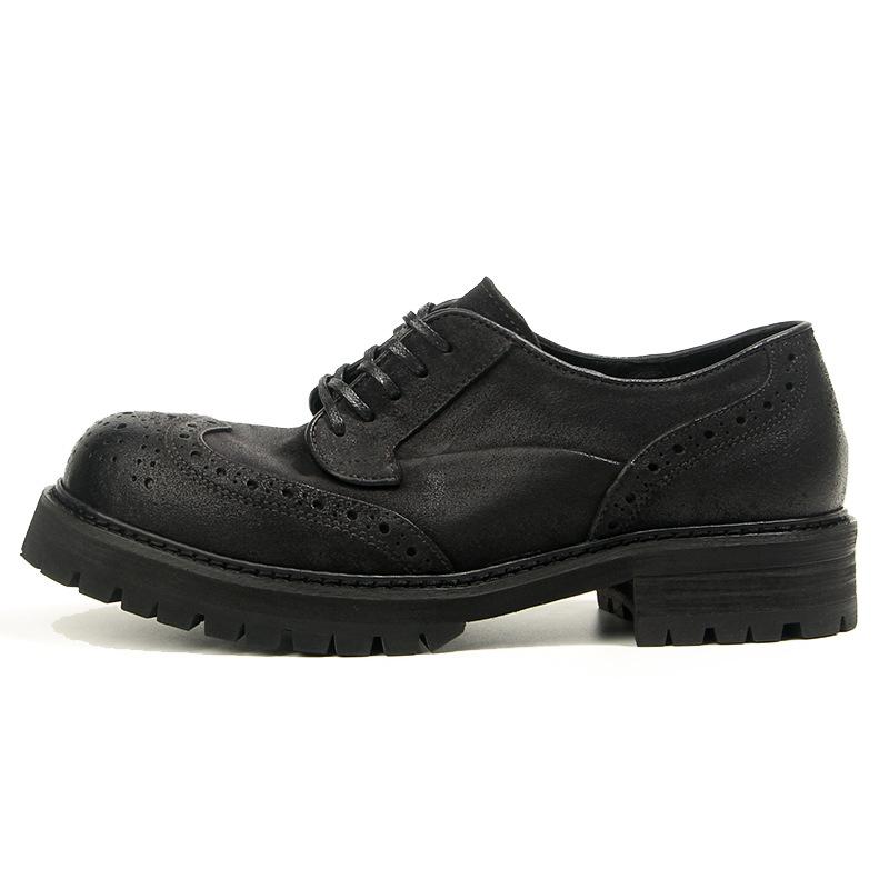 16-5 Oil Wax Matte Brock Engraved Men's Shoes Big Head Leather Shoes Retro Round Head Tooling Shoes Platform Casual Leather Shoes