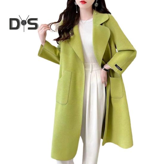 Fall Winter Women Overcoat Turn Down Collar Long Sleeve Open Stitch Pockets Loose Mid Length Solid Color Soft Warm Thick Lady Mid Calf Length Coat