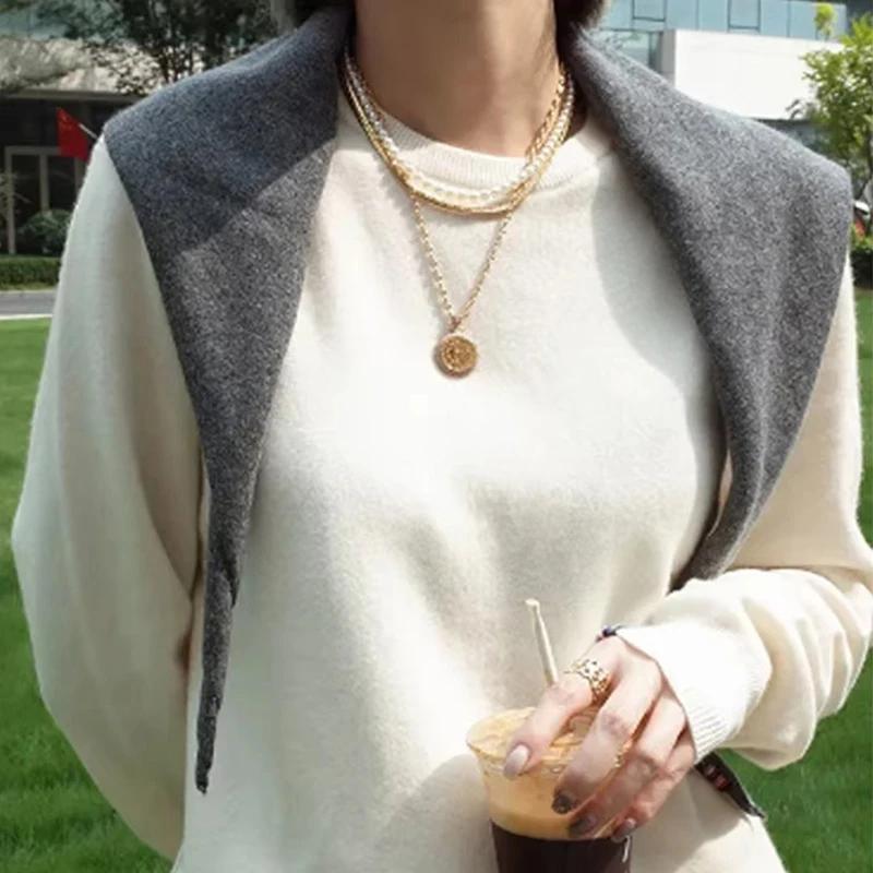 Треугольный шарф из 100% шерсти Британский корейский треугольный шарф Нишевый женский платок на голову Вязаный шарф Многофункциональный теплый вязаный шарф