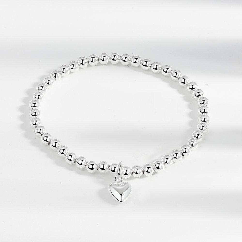 Minimalist S925 Silver Stretch Bracelet For Women With Square Smile Face And Heart Beads Elegant Simple Jewelry Gift