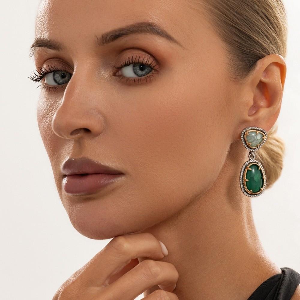 Two Tone Rhinestone Frame Resin Drop Earrings Irregular Gem Drop Earrings Daily Wear