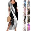 Women Summer Casual Loose V Neck Short Sleeve Beach Maxi Long Dresses Trendy Outfits