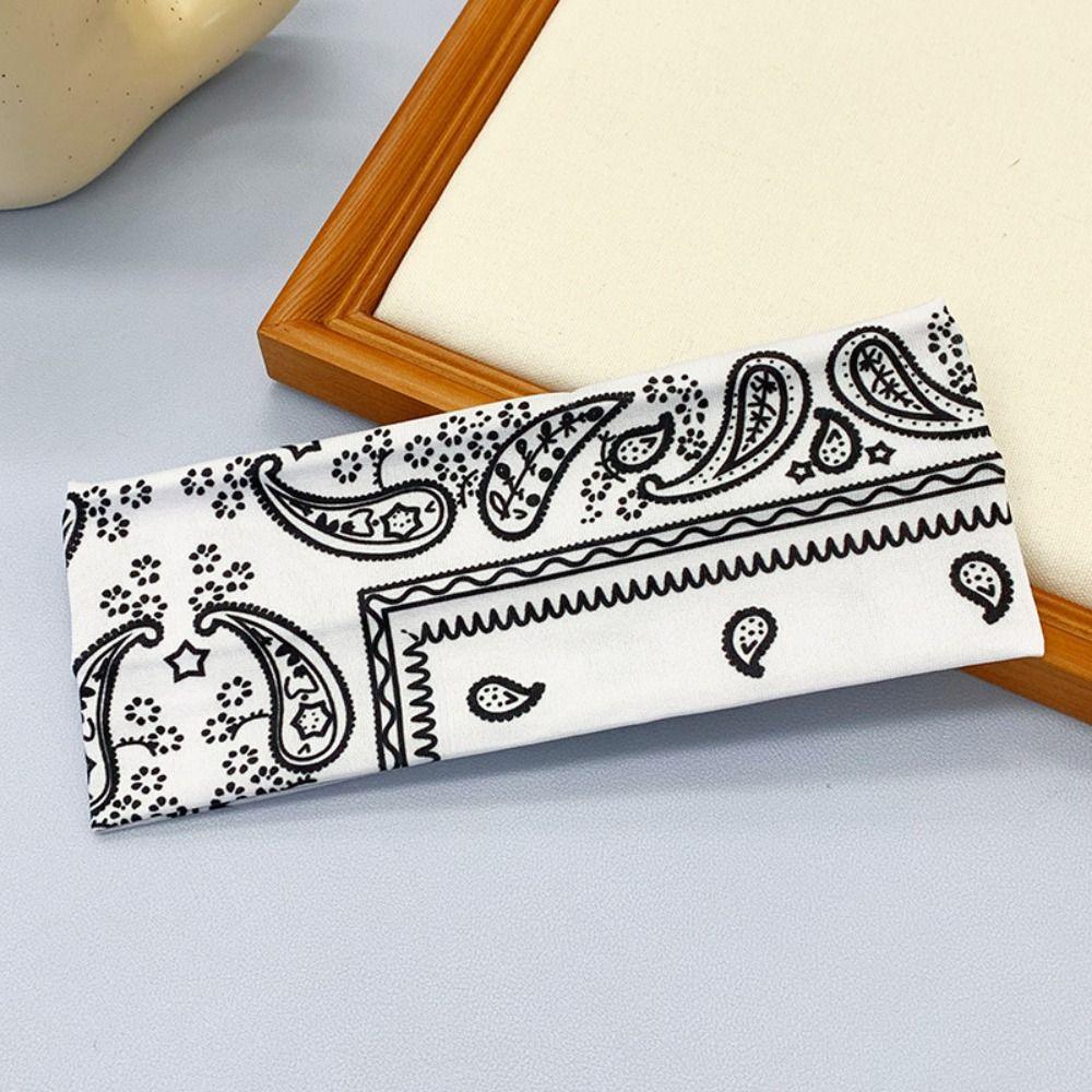 Flower Printed Hair Band Sweat-absorbing Sports Cross Headband Boho Style Wide Hairband