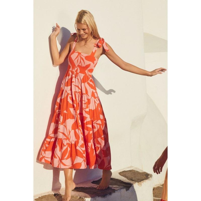 Длинное платье на бретельках с цветочным принтом для женщин с квадратным вырезом и высокой талией, платье макси без рукавов, летние каникулы, пляжное длинное платье, дышащее тонкое мягкое удобное платье