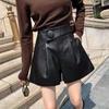 High-Waisted PU Leather Wide-Leg Shorts: Autumn/Winter Korean Style, Slim Fit, Plus Size, Bootcut Women's Pants