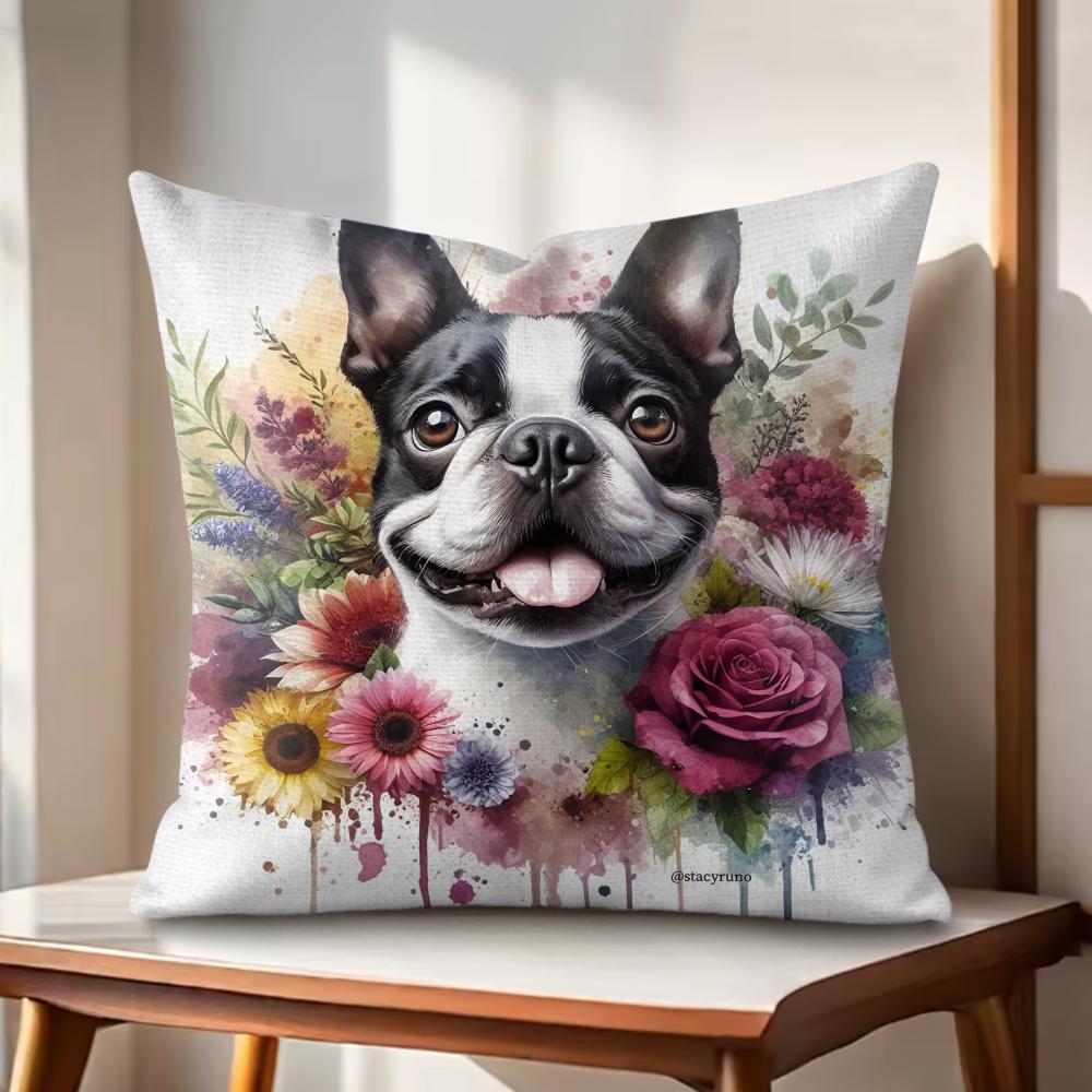 watercolor Pet Dog Cushion Cover Natural Linen Organic Fabric DoubleSided Printing Couch Pillow Covers Home Decor Gift
