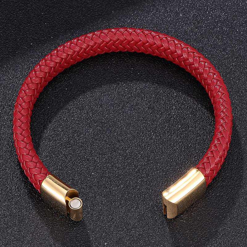 Модный плетеный мужской браслет красный кожаный браслет застежка из нержавеющей стали женские ювелирные изделия подарок BB0236