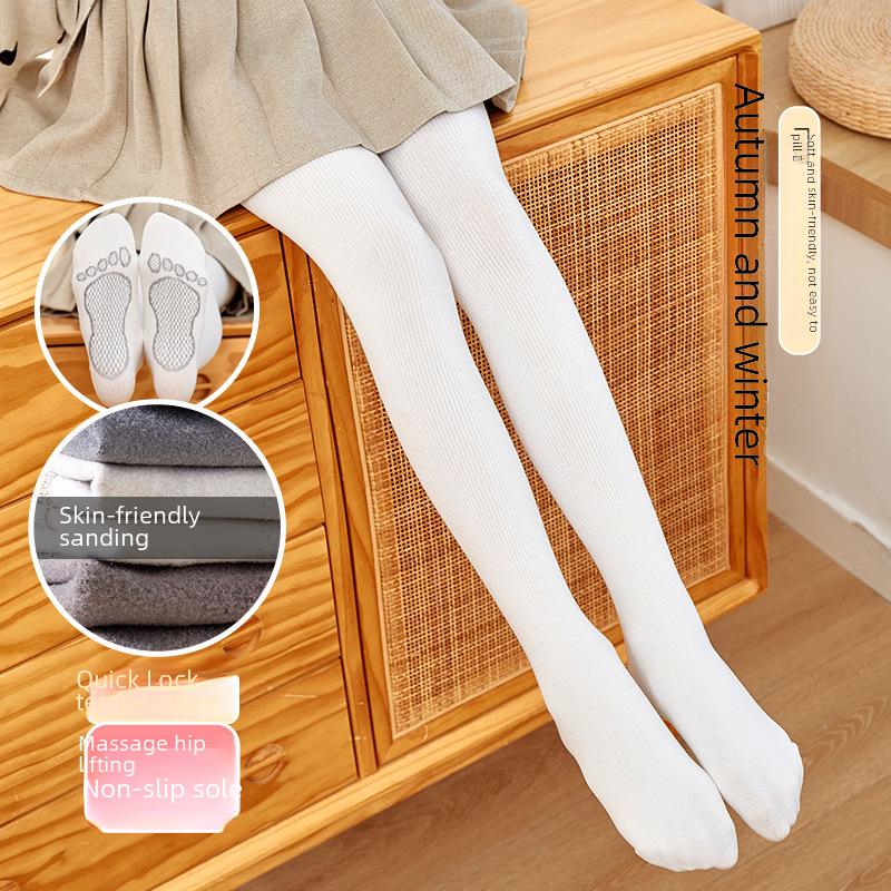 Velvet-Lined Girls' Cotton Pantyhose - Warm, Thick Leggings