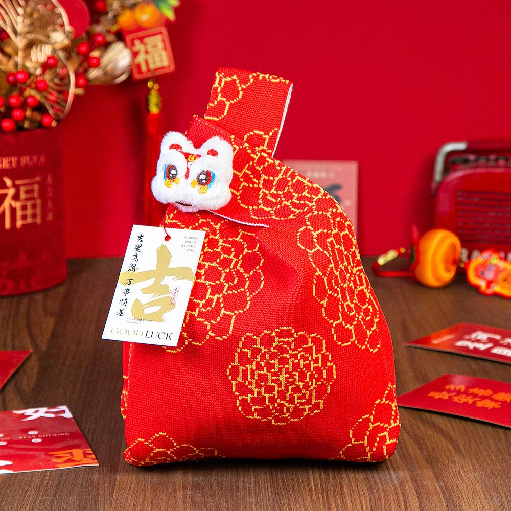 Год Лошади Красный Узел Сумка на Запястье Мультяшный Талисман Пони Вязаная Конфетная Сумка-Тоут Многоразовая Сумка для Покупок Подарочная Упаковочная Сумка