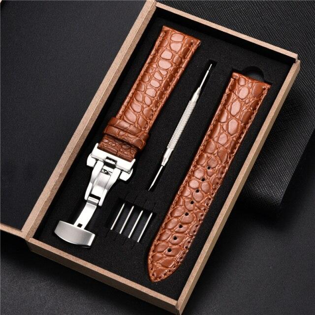 Top Luxury Crocodile Pattern Watchband Leather Straps 18mm 20mm 22mm 24mm With Stainless Steel Automatic Clasp Wristwatch Band