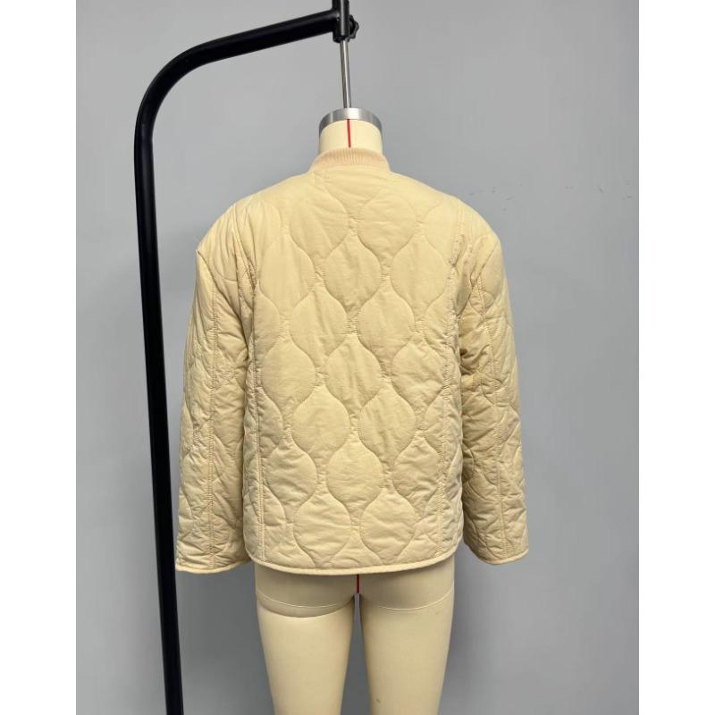 Women S Solid Round Neck Single Breasted Cotton Padded Coat