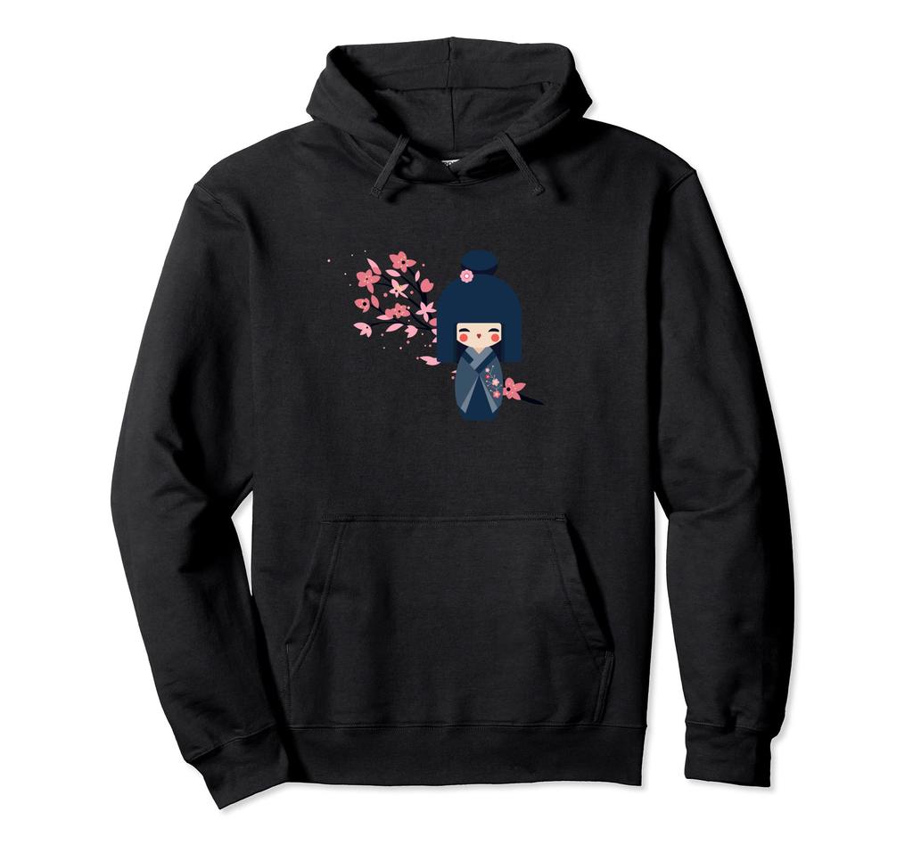 Usasaburo Kokeshi Doll and Japanese Cherry Blossoms Hoodie