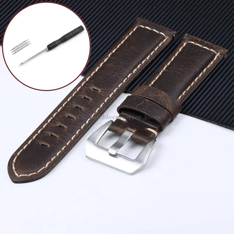 Watch Band Cowhide Crazy Horse Sport Bracelets Men Women Business Watch Band Soft Wristband Genuine Leather Strap for Panerai 20/22/24/26mm