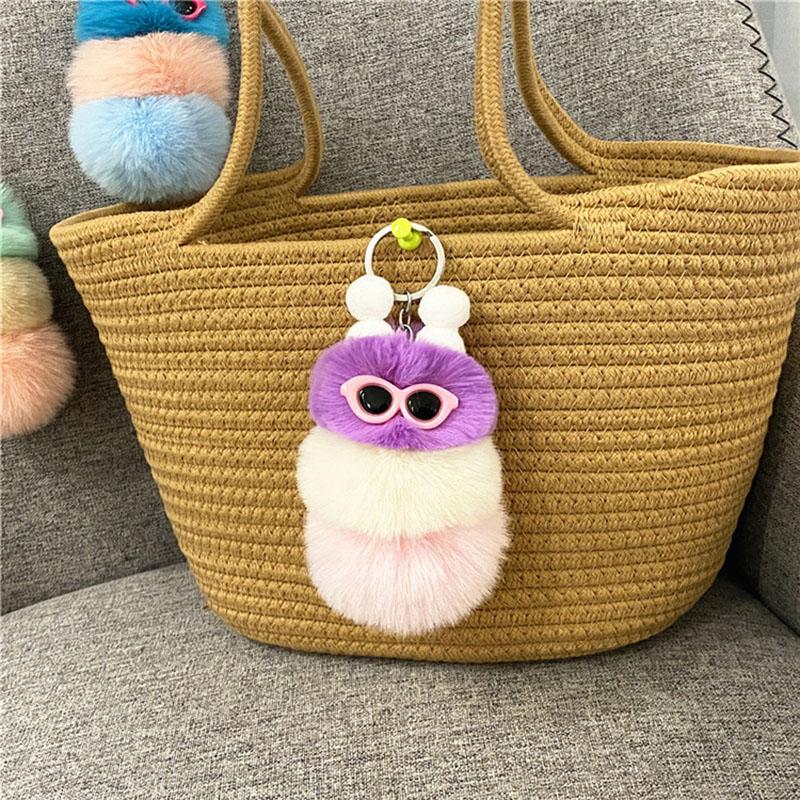 Cute Cartoon Plush Caterpillars Keychain Bag Ornaments Keyring Car Trinket Key Holder Easter Halloween Christmas Party Gift