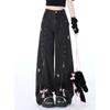 Women's Black Gothic Baggy Y2k Jeans Vintage Streetwear Cowboy Pants Harajuku Denim Trousers