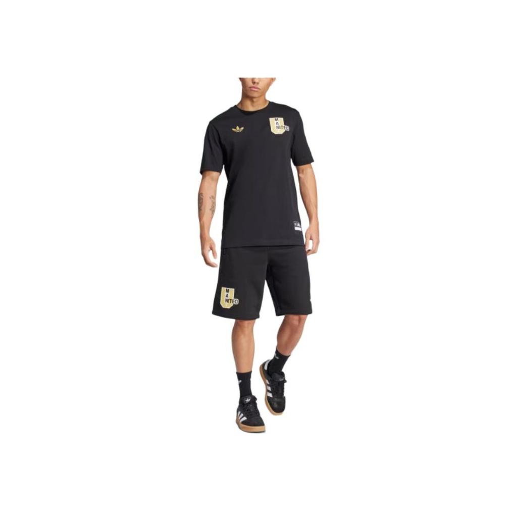 adidas Футболка Originals Manchester VRCT FW24 United Cotton, модная удобная спортивная футболка с круглым вырезом и коротким рукавом, мужские топы, черная JL6115