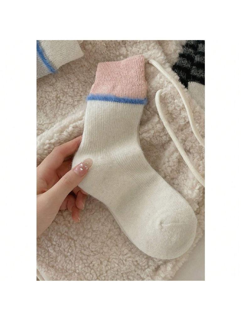 Autumn Winter Thick Warm Cute Socks Korean Wool Stripe Designer Socks Middle Tube Kawaii Casual Harajuku Women Socks