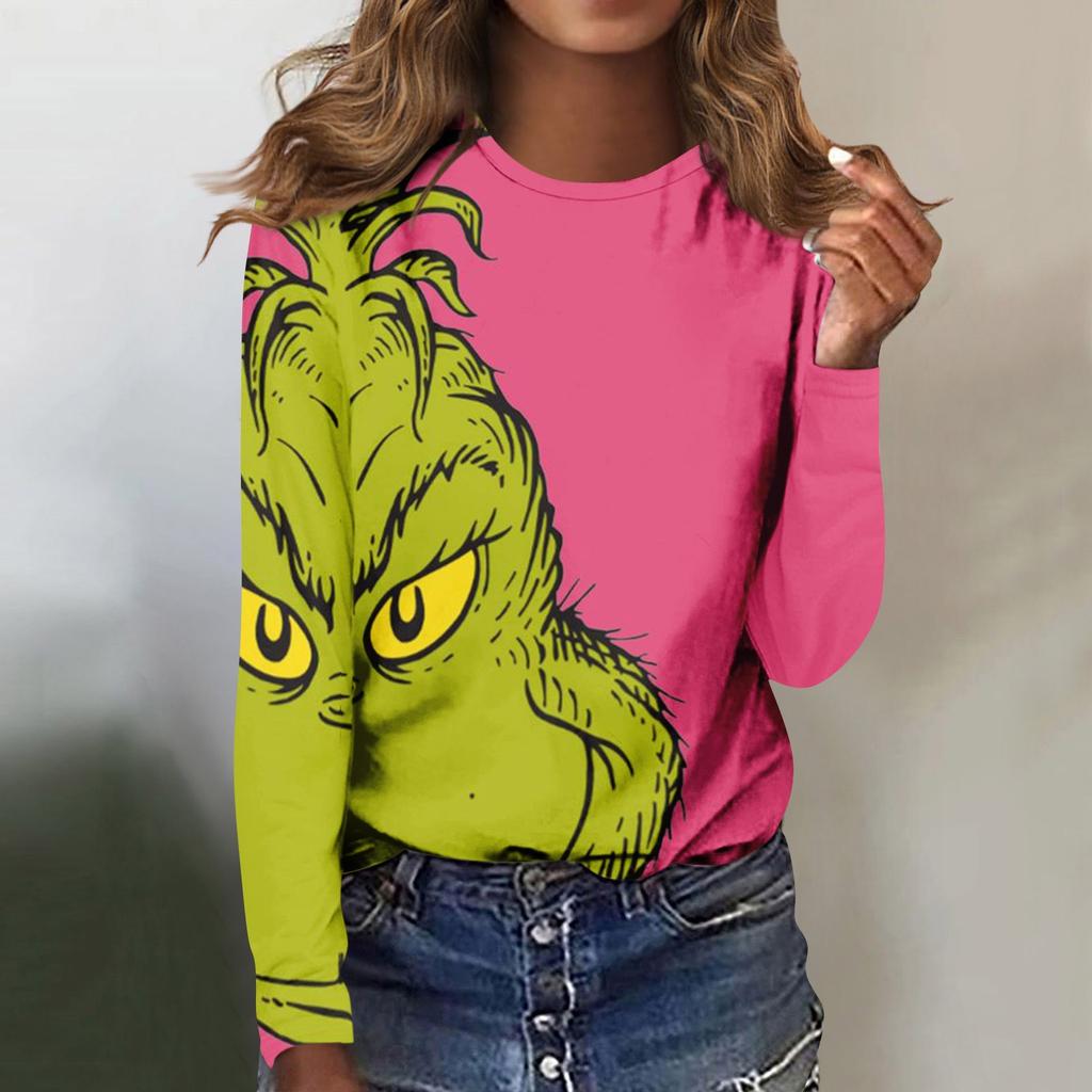 Женская мода, повседневная блузка с длинным рукавом и круглым вырезом, пуловер с принтом