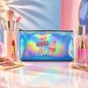 Cute Ice Cream Print Holographic Laser Cosmetic Makeup Bag,Travel Toiletry Pouch Organizer for Beauty Accessories Gift for Girls