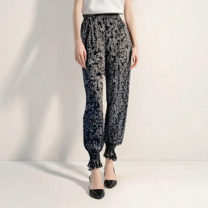 WTEMPO Эластичные тонкие брюки-джоггеры с высокой талией и принтом, женские весенне-летние брюки с широкими штанинами из ледяного шелка, свободные укороченные брюки для мамы