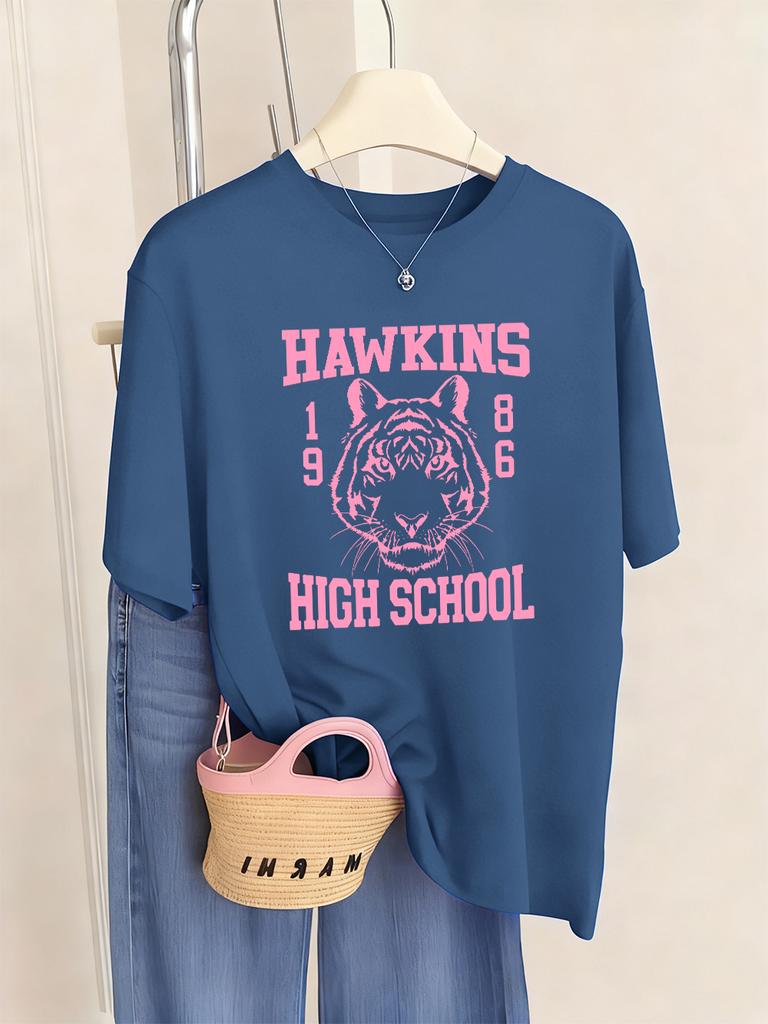Hawkins High School 1986 Prints TShirts Women Summer Loose Short Sleeve Tops Soft ONeck T Shirt Basics Comfortable Clothes