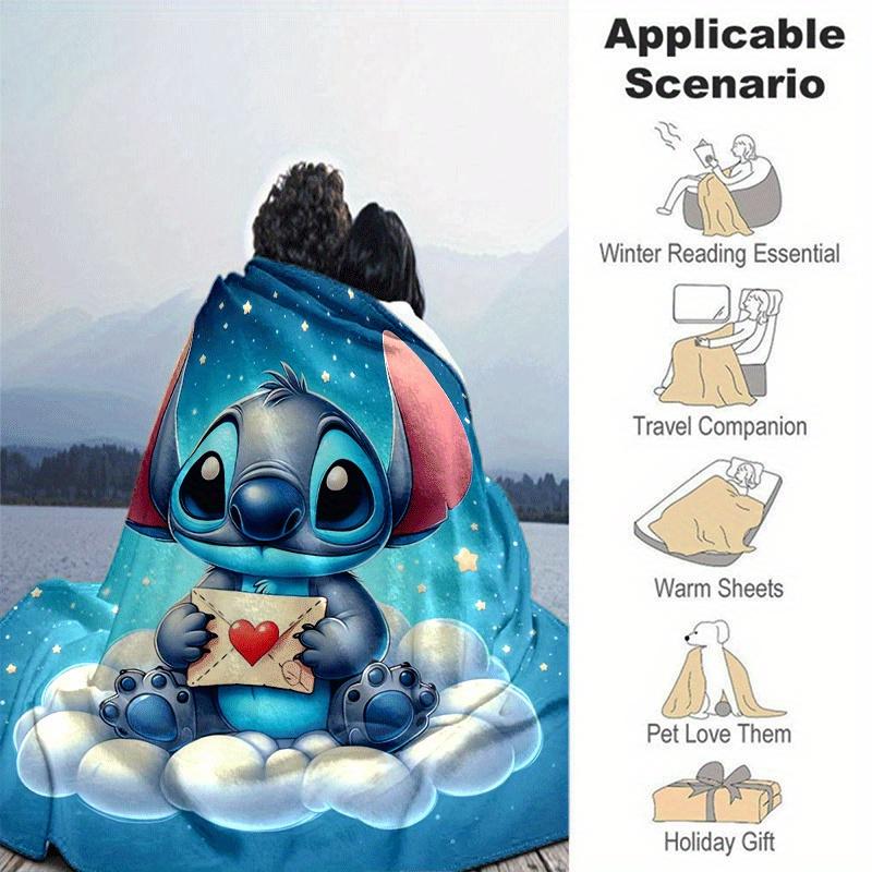 1pc Stitch Printing Blanket - Soft, All-Season Throw for Office Blanket, Car, Travel