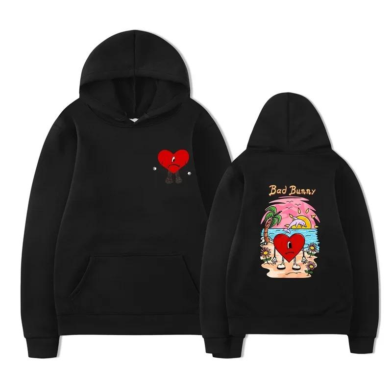 Унисекс худи Bad Bunny с принтом узора на груди и спине, летний стритвеар, зимний