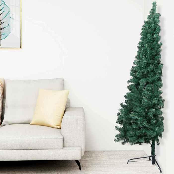 Maison Exclusive - Demi-arbre de Noël artificiel pré-éclairé et boules vert 240 cm