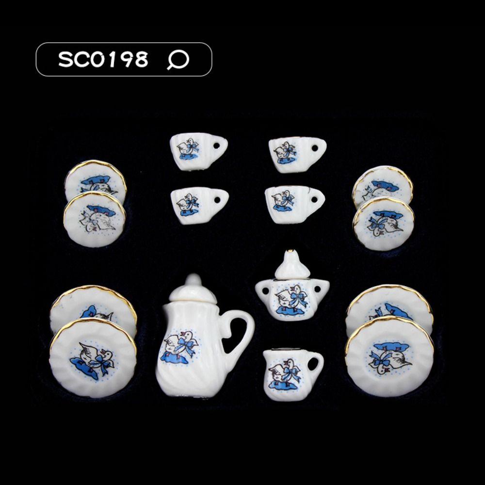 Tableware Dollhouse Miniature Tea Set Miniature Porcelain Tea Cup Set Doll House Accessories
