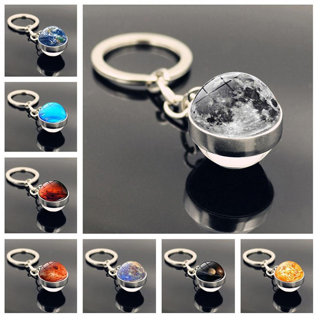 Solar System Milk Y Way Nebula Double Sided Glass Ball Keychain