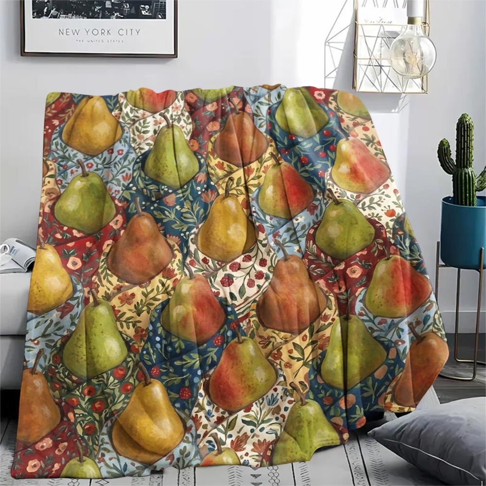 1PC Retro Floral And Fruit Art Print Flannel Blanket, High quality All Seasons, Home Decor, Warmth and Comfort, Perfect for Christmas Gifts