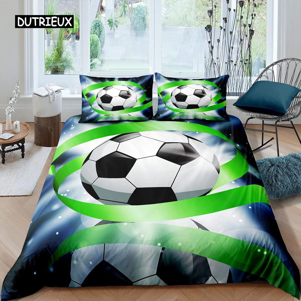 Футбольный комплект пододеяльников с рисунком футбольного мяча Комплект постельного белья с спортивной тематикой Микрофибра Цветной гранж-стиль Двуспальное одеяло King
