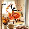 Maple Leaf Window Decorations Ballet Girl Static Glass Sticker, Autumn Thanksgiving Theme Film, Removable Fall Decorative Film PVC Decal for