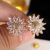 Exquisite White Cubic Zirconia Sunflower Stud Earrings For Women Luxury Gold Color Wedding Earrings Party Jewelry Gifts