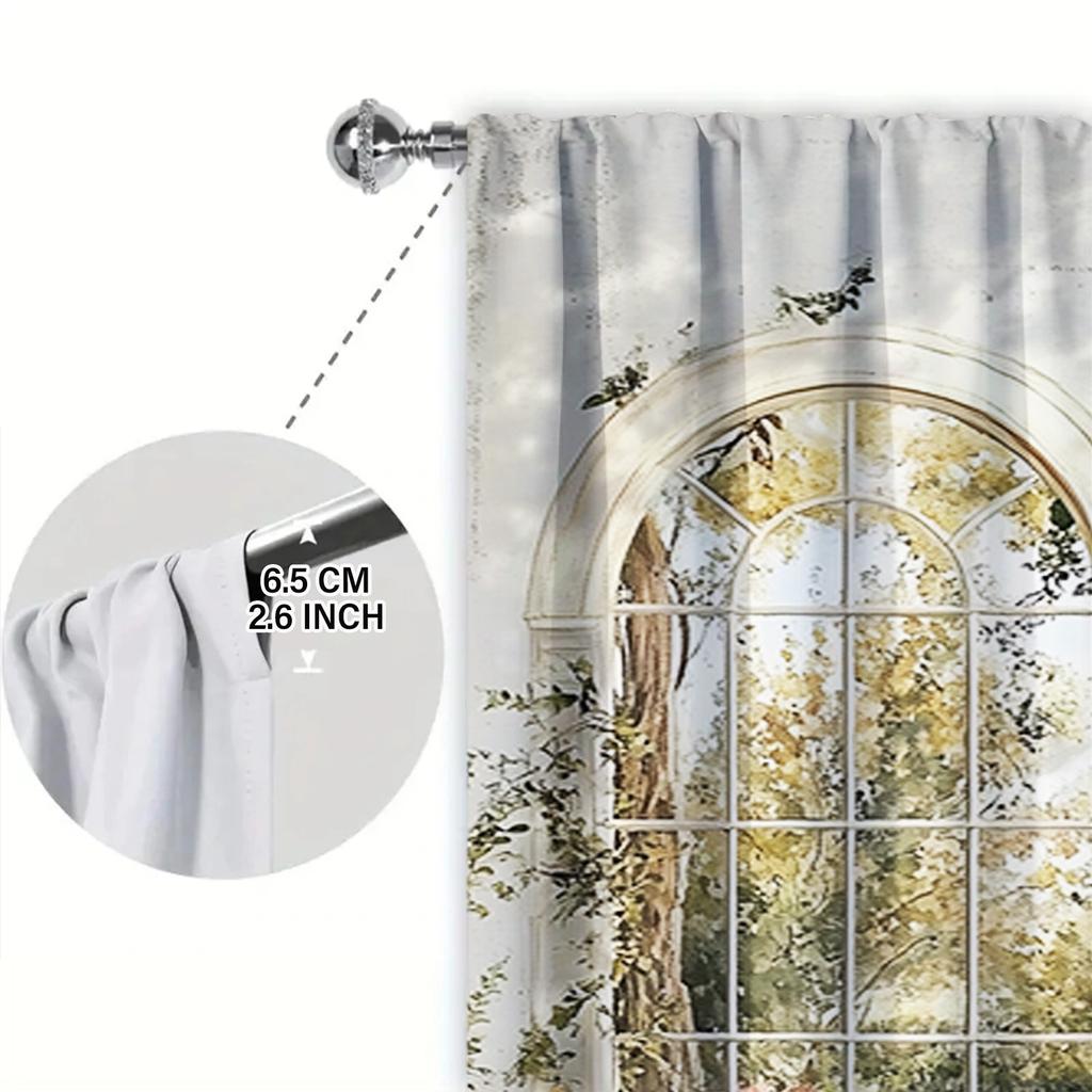 2pcs French Garden Oil Painting Printed Curtain for Home Decor - Rod Pocket Window Treatment for Bedroom, Office, Kitchen