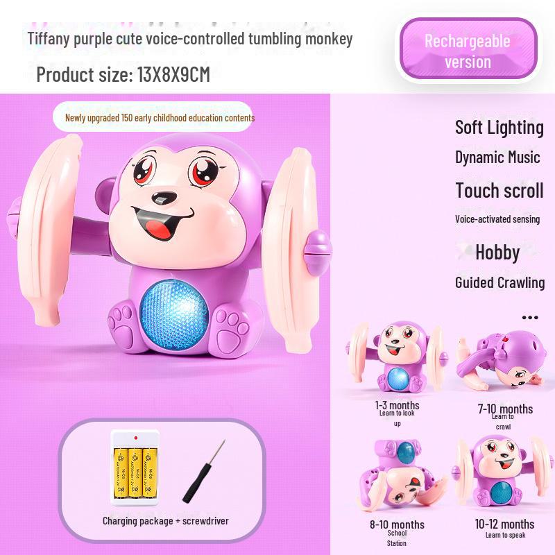 Детская светящаяся игрушка-обезьянка с голосовым управлением: Поощряет ползание у младенцев и способствует развитию навыков держания головы вверх.