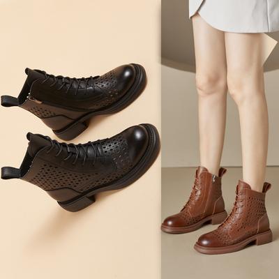 Женские ботинки с толстой подошвой и шнуровкой, женские туфли на молнии, ретро, из натуральной кожи, с полостью, небольшого размера