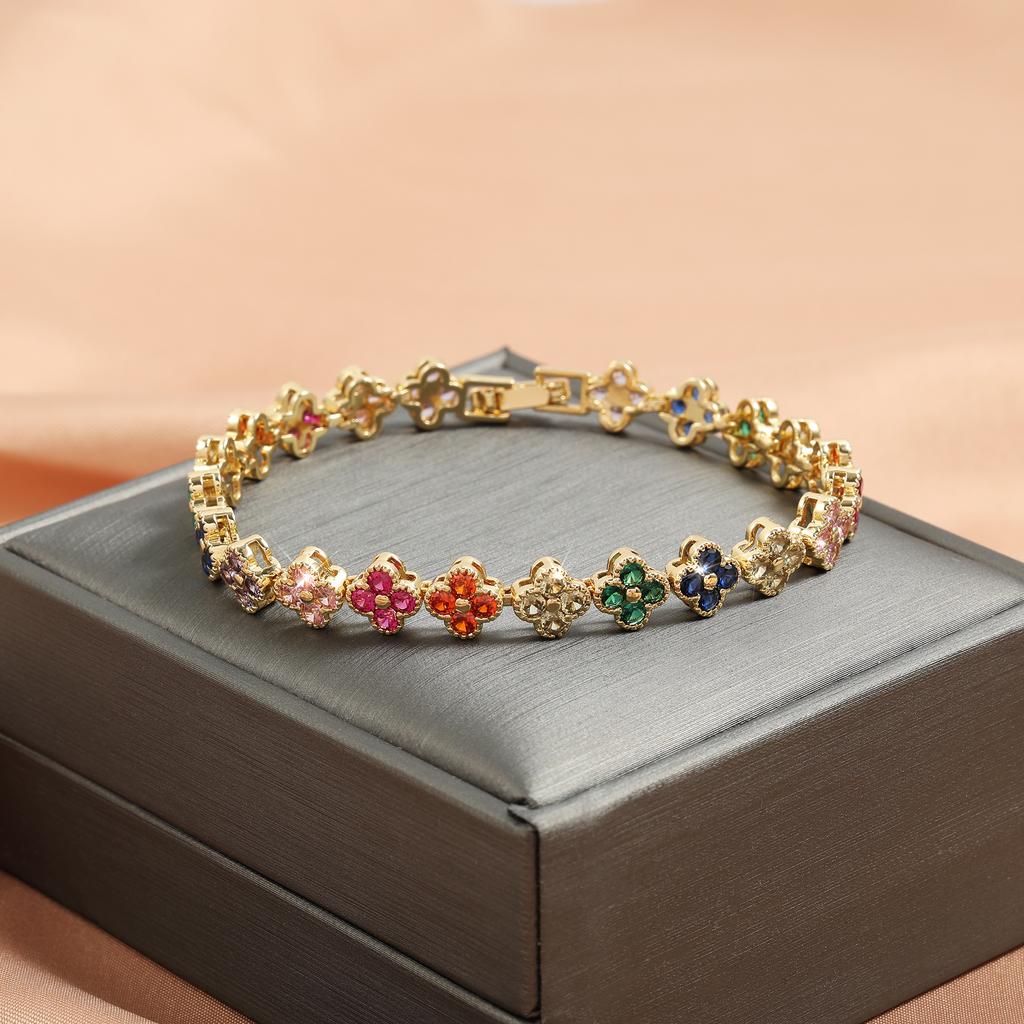 ZAKOL Korean Fashion Random Colorful Zircon Flower Plant Bracelets For Women Dopamine Girls Jewelry Party Accessories