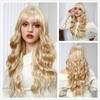 Synthetic Long Wavy Curly Ombre Blonde Color Wig Hair with Side Bang for Women Ladies Heat Resistant Party Daily Hair