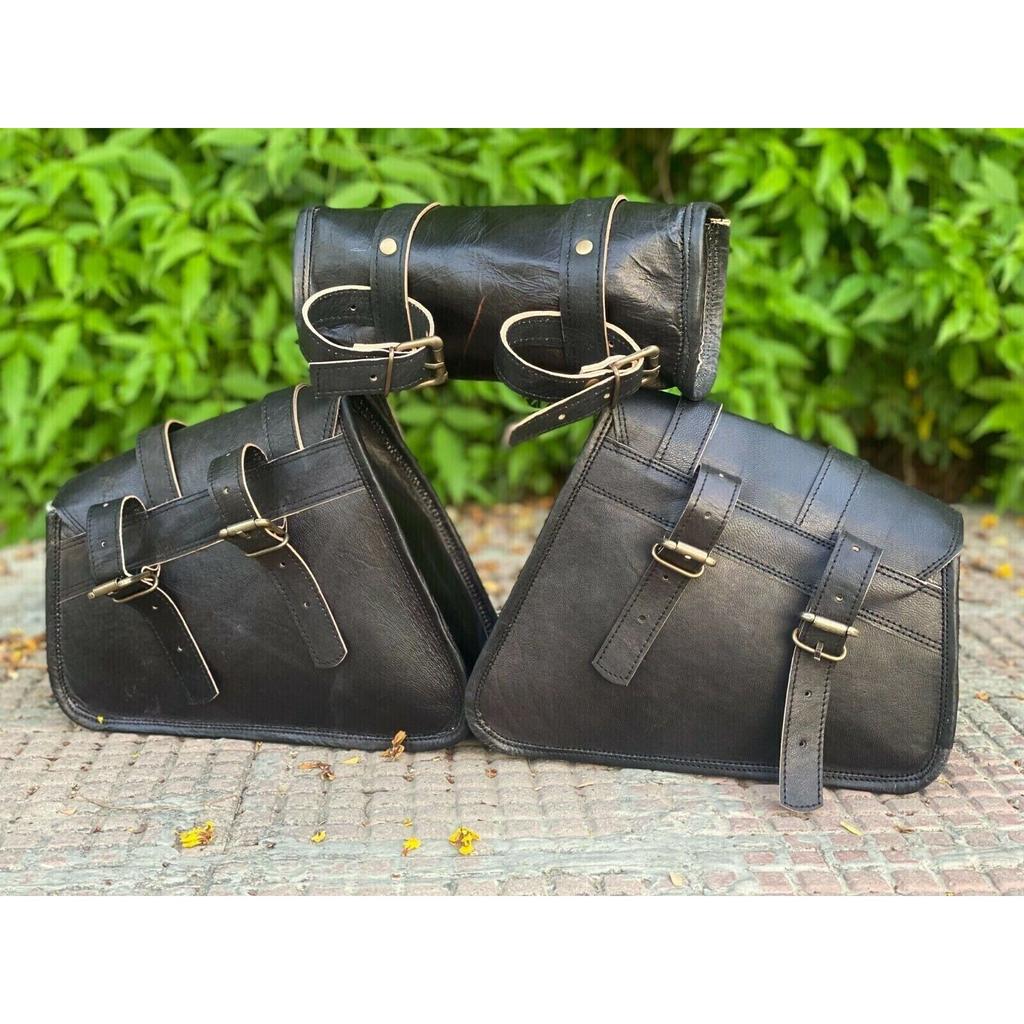 Сумка для инструментов Combo 3, седельная сумка на поворотном рычаге, мотоциклетные кофры из натуральной черной кожи