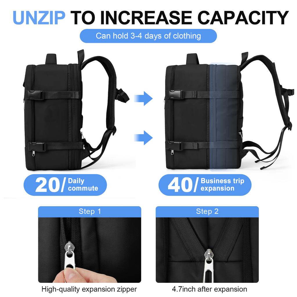 Рюкзак 40x20x25, расширяемый женский дорожный рюкзак Ryanair, 40 л, мужской деловой рюкзак, школьный рюкзак большой емкости для ноутбука, сумка для ноутбука