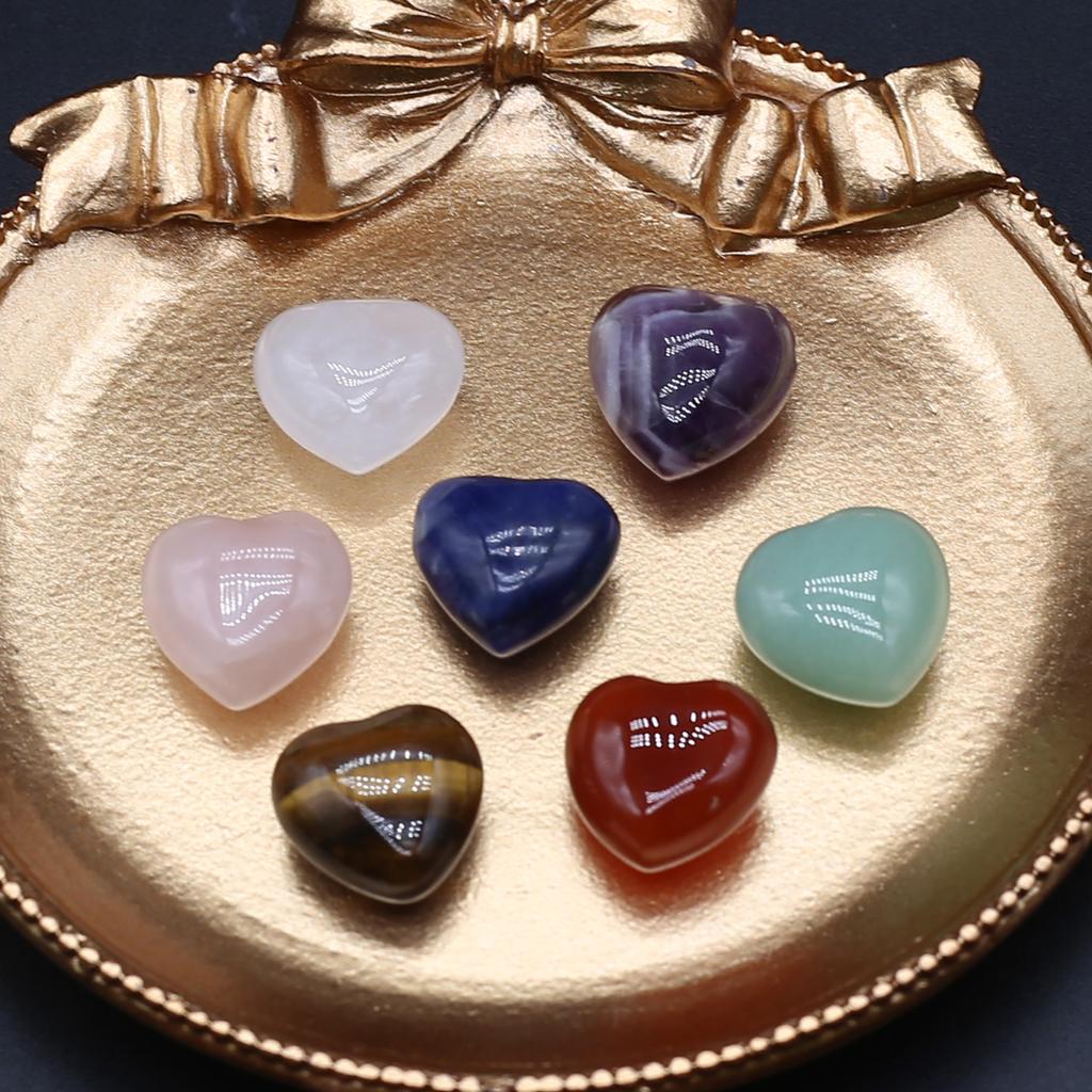 7Pcs/Pack Heart Natural Stone 7Chakra Ornaments Decoration Reiki Healing Crystal Quartz Gemstone Home Decor Small Furnishings Women Jewelry Gifts 15mm