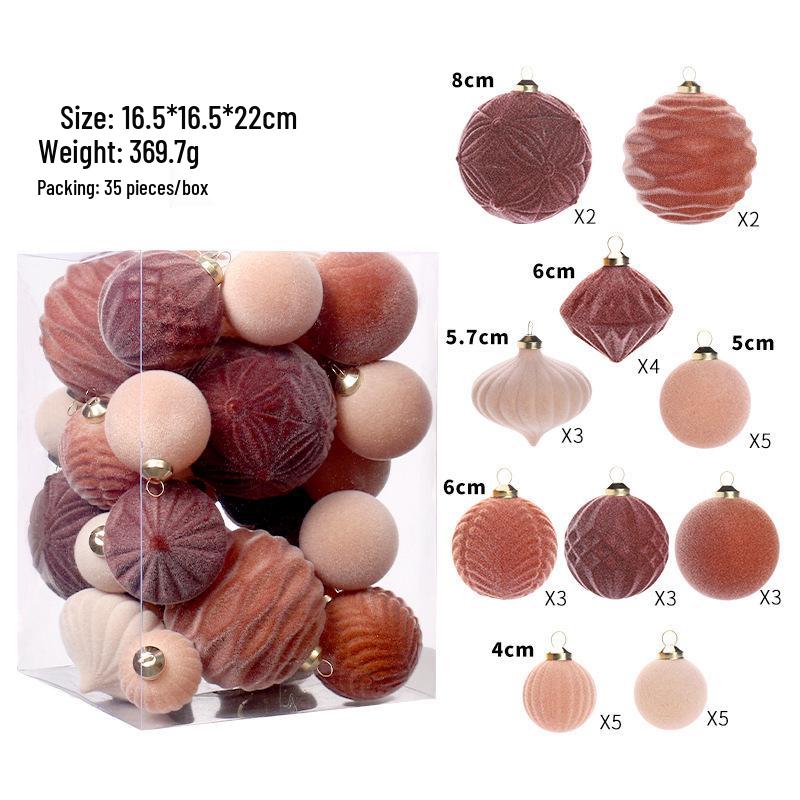 Premium Flocked Christmas Ball Set: 35-Piece Cross-Border Ornament Collection
