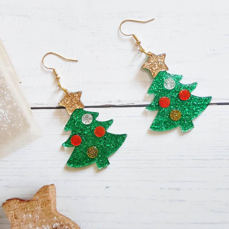 Acrylic Green Monster Apple Christmas Dangle Earrings | DIY European-American Style
