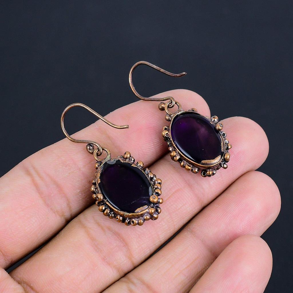 Amethyst Earrings Gemstone Jewelry, Copper Electroformed Earrings, Gift For Women Handmade Earrings