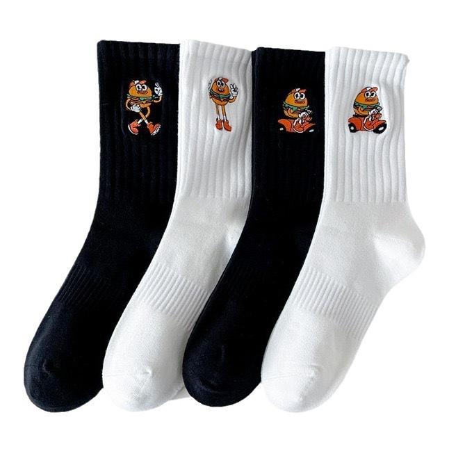 5 пар мужских и женских вышитых носков средней длины с впитывающими пот мультяшными рисунками