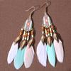 Bohemian Long Feather Dangle Earrings For Women Beach Chain Tassel Drop Earrings Wedding Bride Jewelry Girl Gift