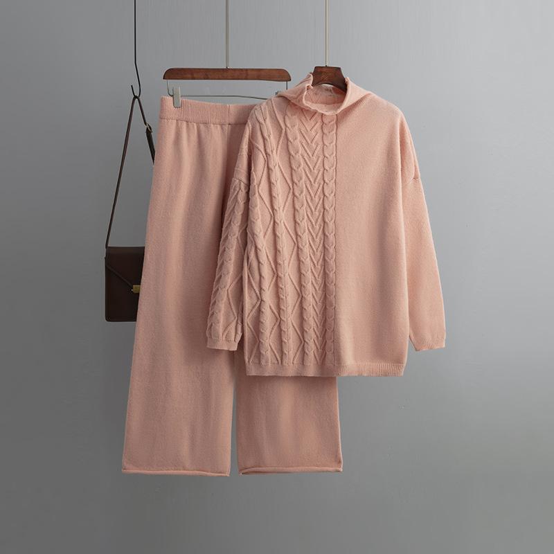 QICED Осенне-зимний комплект большого размера с высоким воротом, модный, нежный и непринужденный стиль, комплект из двух предметов свитера, однотонный трикотажный